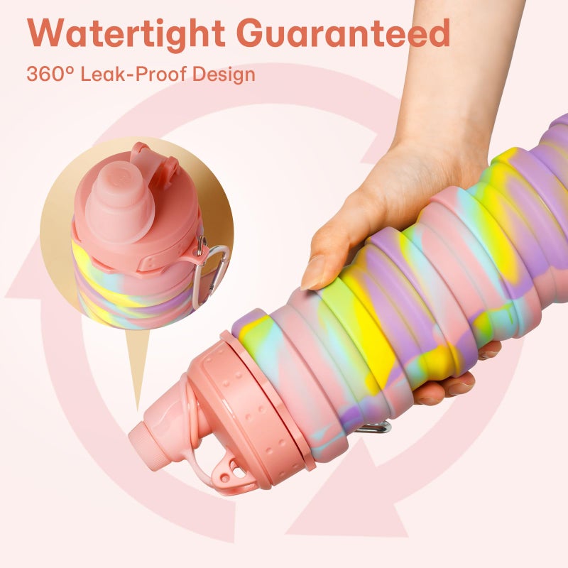 MAKERSLAND Collapsible Water Bottles for Travel, Foldable Sports Water Bottle for Kids, Reusable Water-proof Silicone Water Bottles with mountaineering Buckle for Camping Hiking Holiday - Image 4